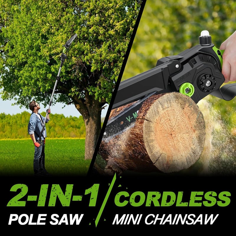 V-MODEST 2-IN-1 Cordless Pole Saw 8 inch Mini Chainsaw, Pole Saws for Tree Trimming 2*4.0Ah Battery Powered, Electric Pole Saw Brushless 15ft Max Extension Pole Chainsaw for Tree Trimmer Wood Cutting - Image 2